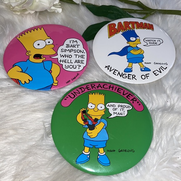 Vintage Bart Simpsons (The Simpsons) Buttons/Pins/Pinbacks - 1989 Set of 3 - Picture 3 of 12
